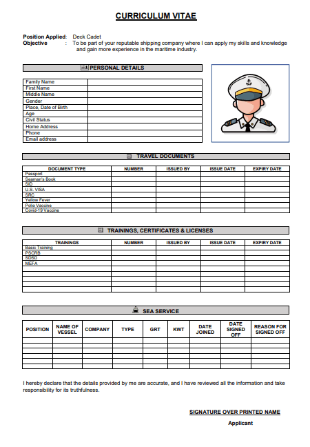 blank resume format for seaman